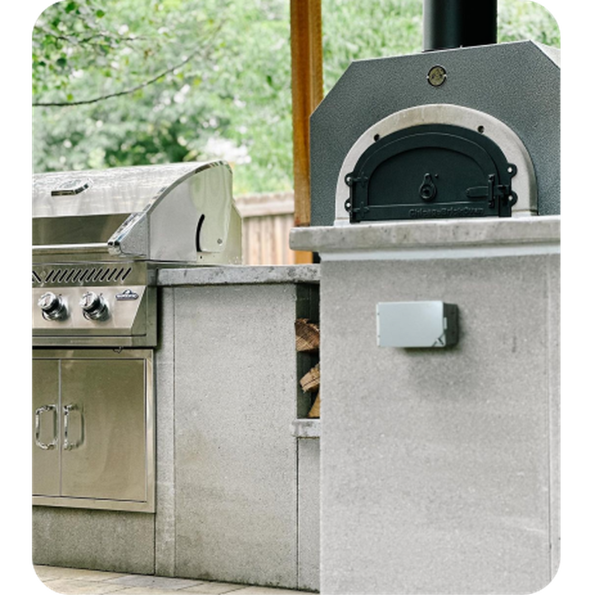 Chicago Brick Oven CBO-500 27" x 22" Cooking Surface, Preassembled Wood Fired Countertop Pizza Oven With Silver Vein Hood - View 3