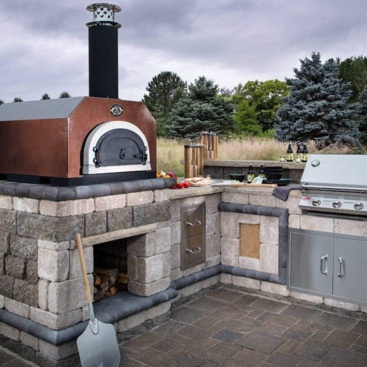 Chicago Brick Oven CBO-750 38" x 28" Cooking Surface, Preassembled Wood Fired Countertop Pizza Oven With Copper Vein Hood - View 3