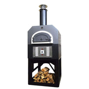 Chicago Brick Oven CBO-750 38" x 28" Hybrid Wood/Natural Gas Pizza Oven With Silver Vein Hood & Black Base Stand (Residential) - View 2