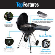 Sns Grills 22" Black Slow 'N Sear Kettle Charcoal Grill w/ Side Shelf - View 3