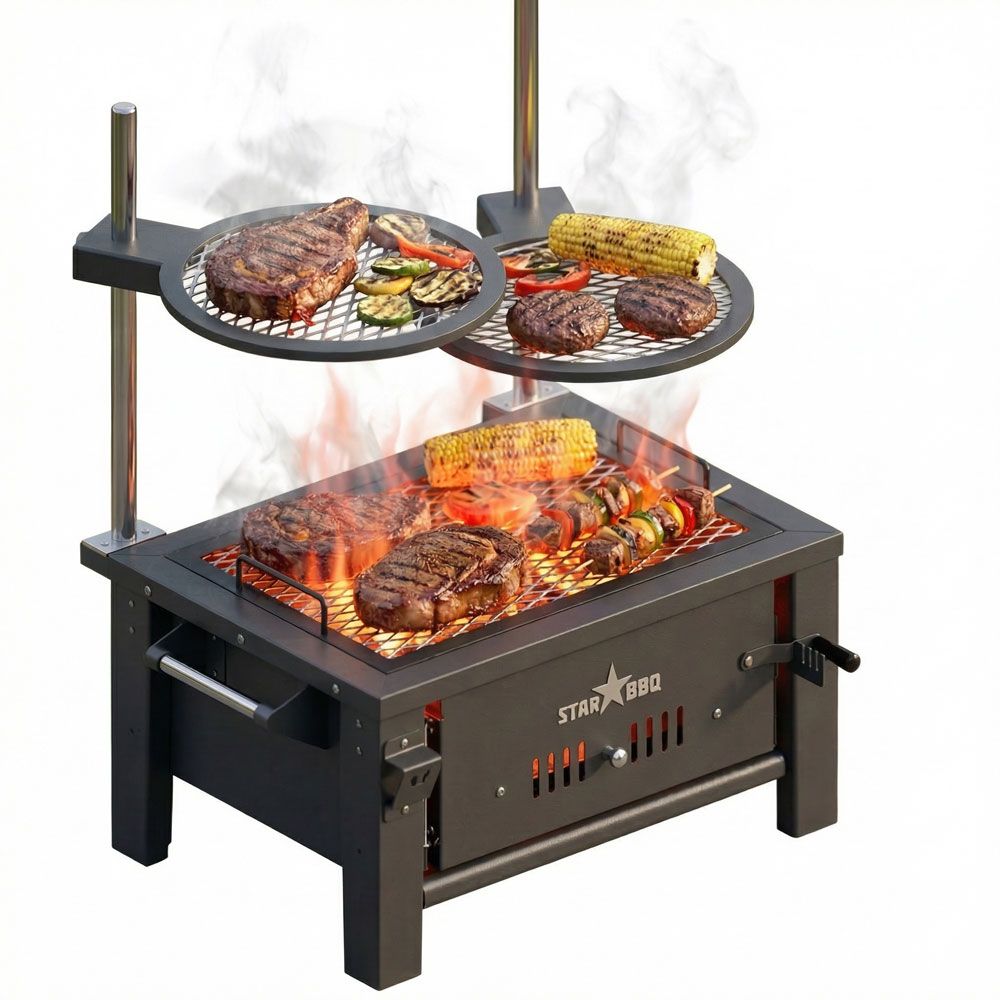 Sunstone StarBBQ 24" Countertop Charcoal Griller Base w/Post-Mount Griller Rim & ExGrate Cooking Grate