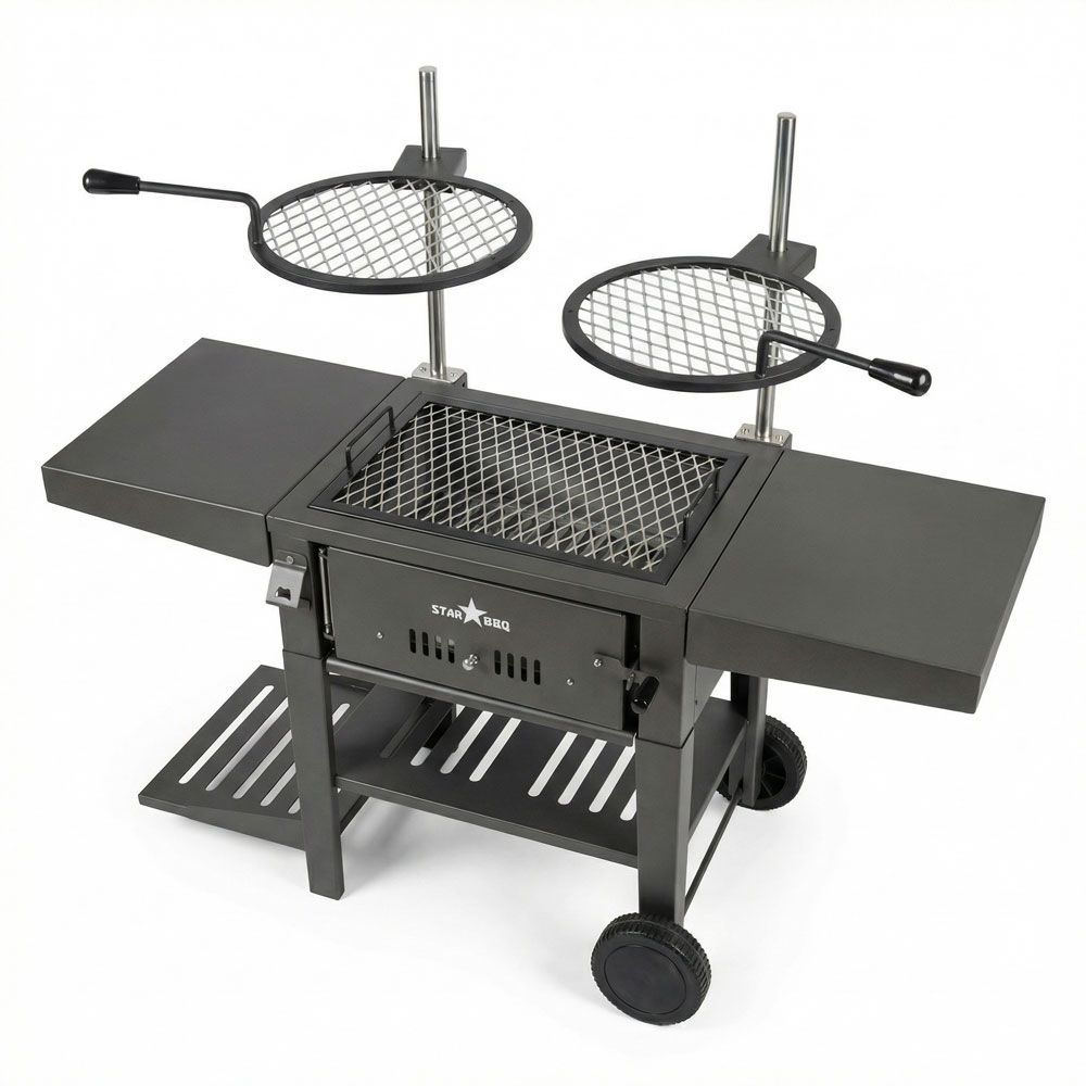 Sunstone StarBBQ 24" Charcoal Griller Base w/Post-Mount Griller Rim & ExGrate Cooking Grate on Rolling Cart