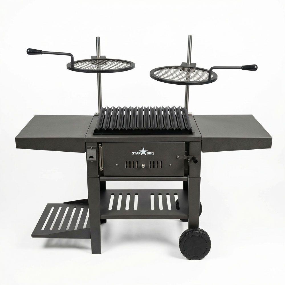 Sunstone StarBBQ 24" Charcoal Griller Base with Post-Mount Griller Rim & Raised Sear Rim Insert & Rolling Cart
