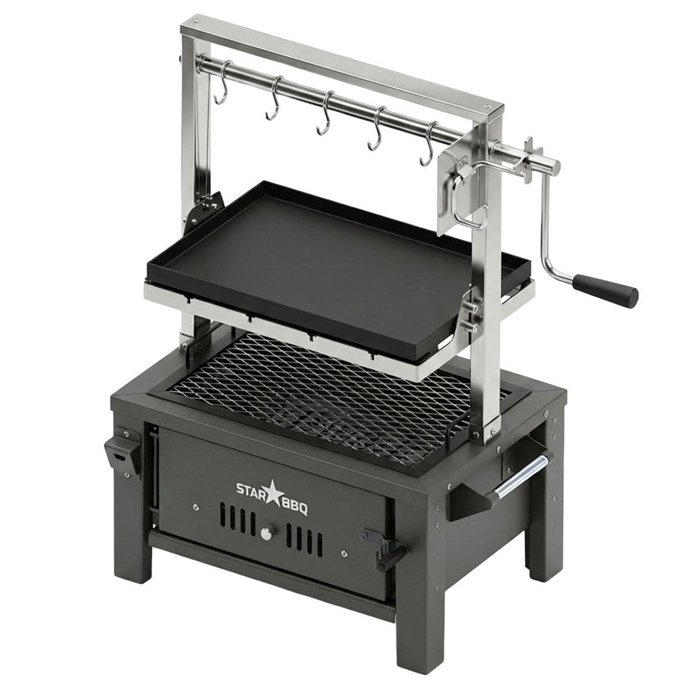 Sunstone StarBBQ 24" Charcoal Griller Base with Santa Maria Rim & Raised Sear Rim Insert on BBQ Cart (Standard)