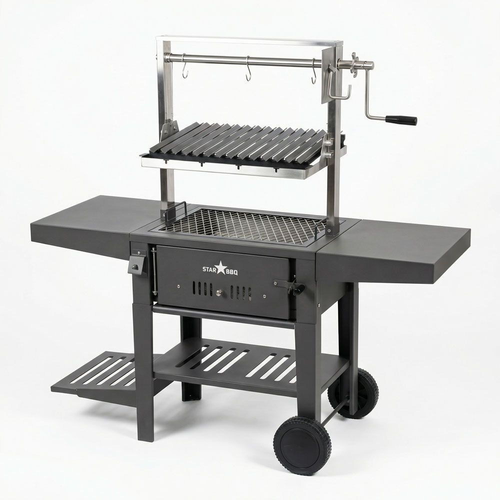 Sunstone StarBBQ 24" Charcoal Griller Base with Santa Maria Rim & Raised Sear Rim Insert on BBQ Cart (Deluxe)