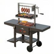 Sunstone StarBBQ 24" Charcoal Griller Base with Santa Maria Rim & the Raised Solid Steel Griddle Insert & ExGrate Cooking Grate on BBQ Cart
