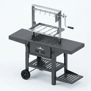 Sunstone StarBBQ 24" Charcoal Griller Base with Santa Maria Rim & the Raised Solid Steel Griddle Insert & ExGrate Cooking Grate on BBQ Cart